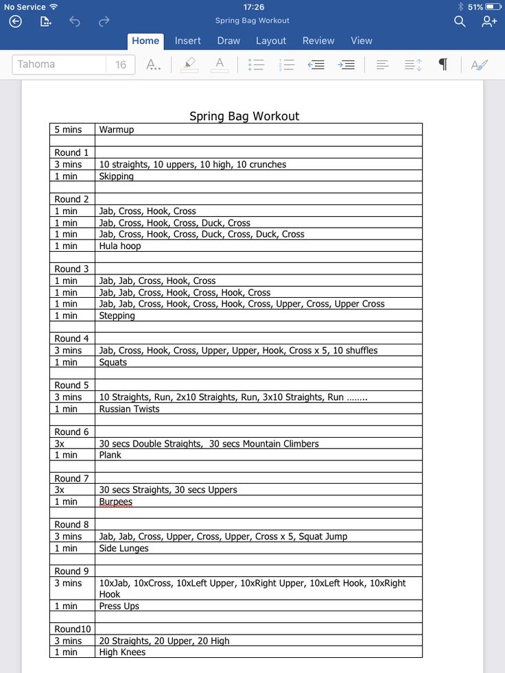 the spring bag workout list is displayed in microsoft's office 365 page, which shows how to do it