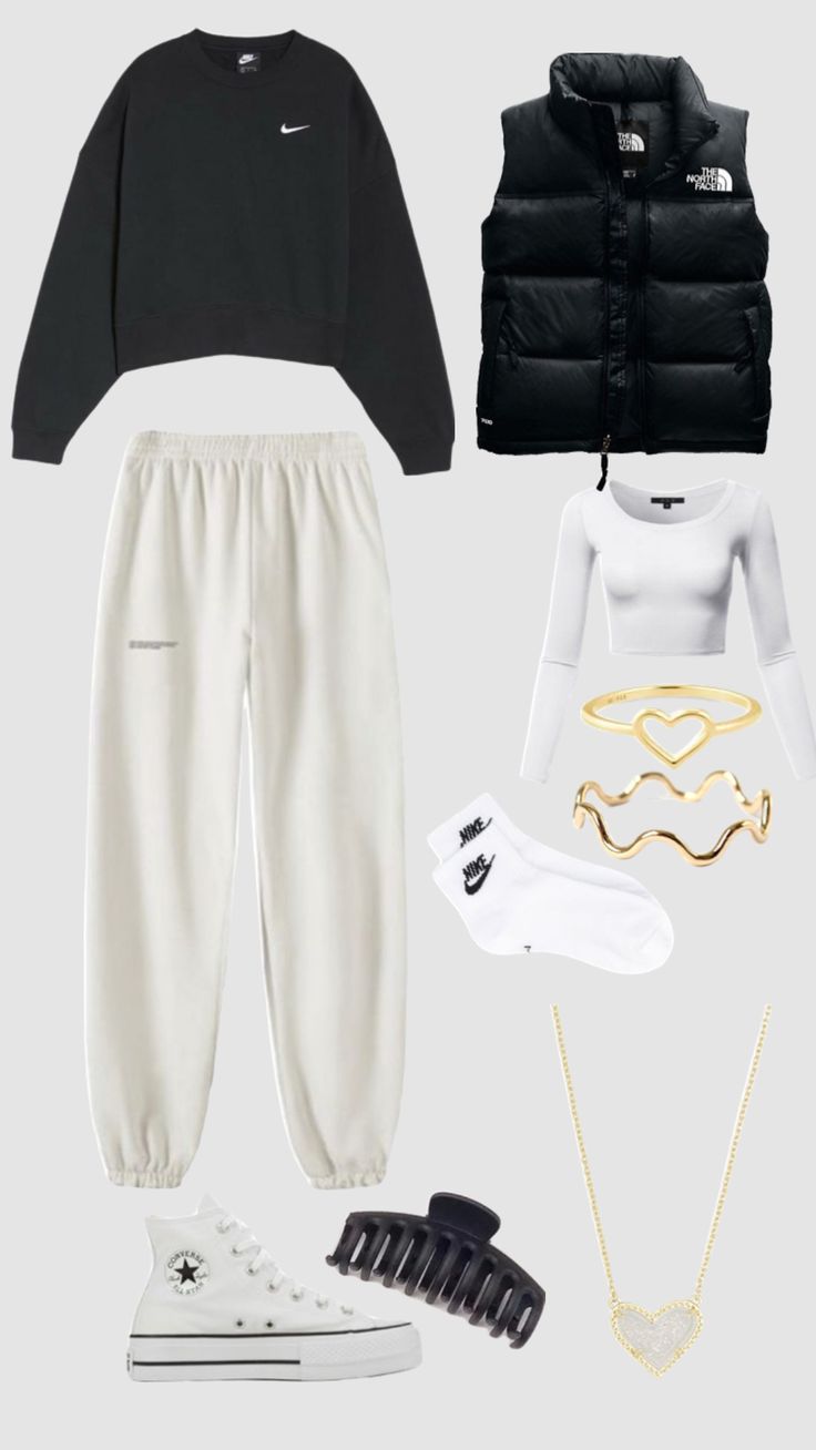 Ivory Sweatpants Outfit, Creme Sweatpants Outfit, How To Style Cream Sweatpants, White Sweatpants Outfit Winter, Comfy School Outfits Sweatpants, Cute Comfy Outfits For School Sweatpants, How To Style White Sweatpants, Outfits With White Sweatpants, How To Style Sweatpants Outfits