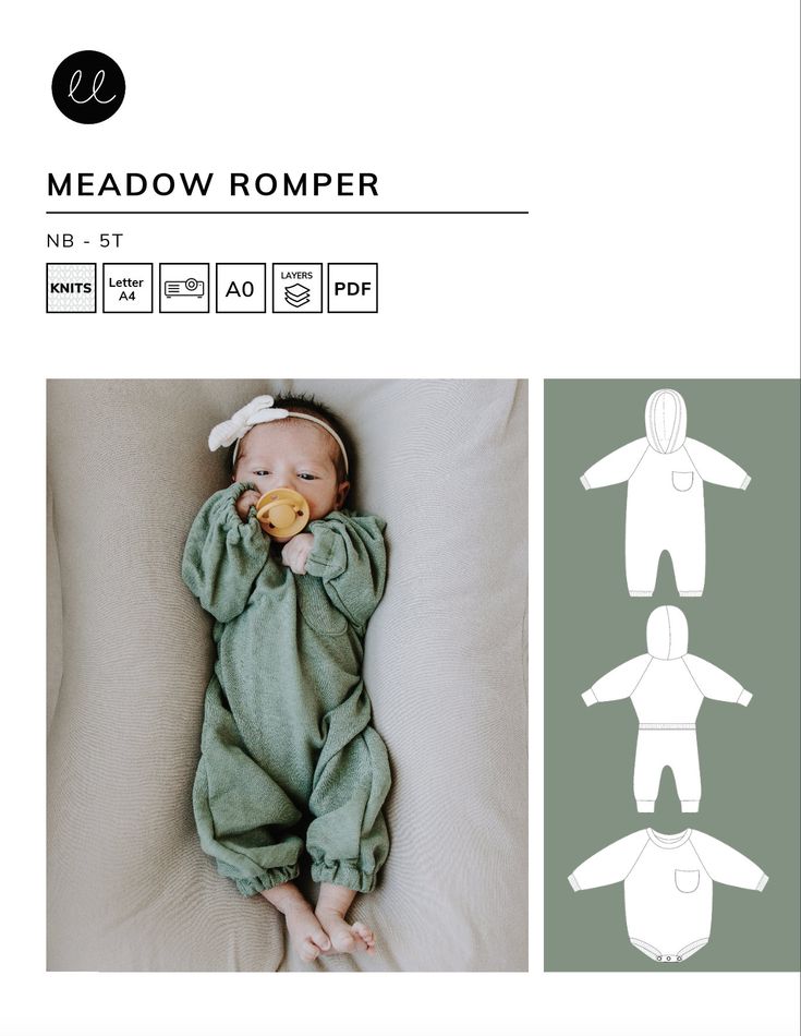 a baby laying on top of a bed next to the instructions for how to make a romper