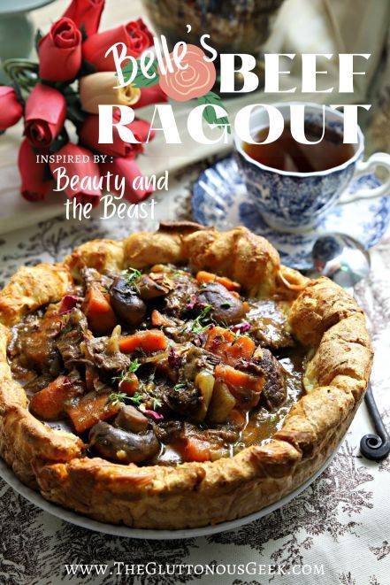 the cover of beet and beef ragout is shown on a table with red roses