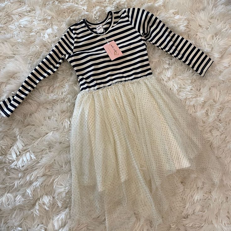 Mia Belle Girls Size 6 Navy And White Striped Dress Tulle Sparkle Bottom Lined Never Worn With Tags Long Sleeve Tutu Dress For Dress-up In Spring, Long Sleeve Tutu Dress For Spring Dress-up, Spring Long Sleeve Ruffled Tutu Dress, Spring White Cotton Tutu Dress, White Cotton Tutu Dress For Spring, White Long Sleeve Tutu Dress For Spring, Spring White Long Sleeve Tutu Dress, Spring Long Sleeve White Tutu Dress, Cute Long Sleeve Ruffled Tutu Dress