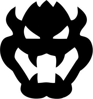 a black and white silhouette of a demon with large fangs on it's face