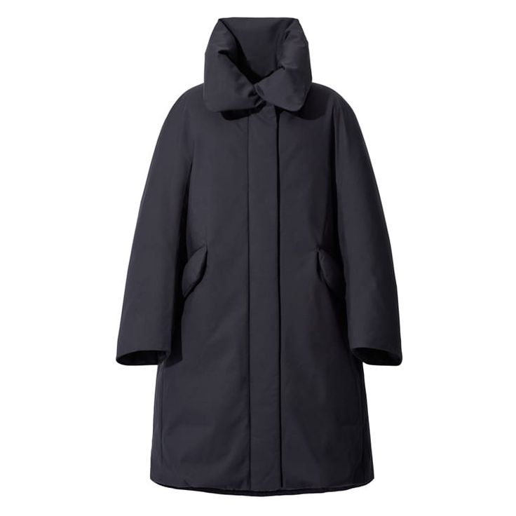 Uniqlo Tops, Navy Coat, Long Coat Jacket, Hybrid Design, Uniqlo Women, Classic Wardrobe, Hooded Coat, Look Plus, Down Coat