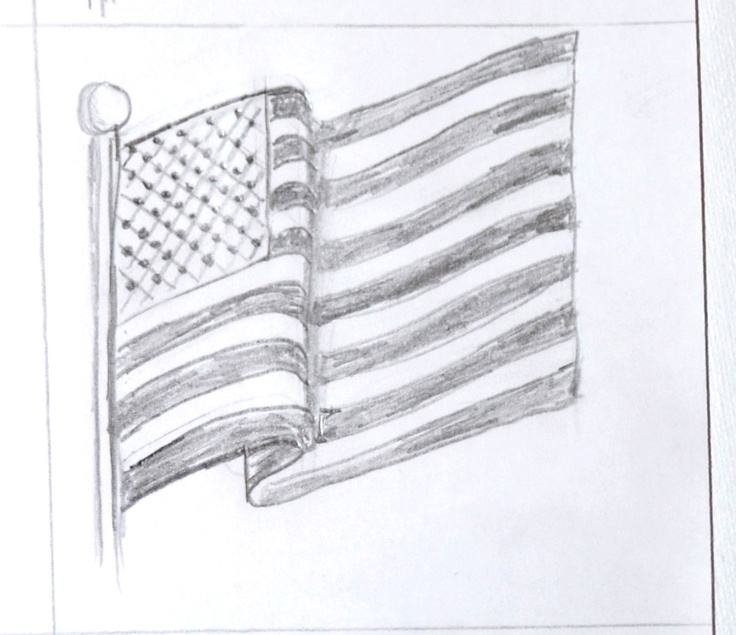 a drawing of an american flag on a piece of paper