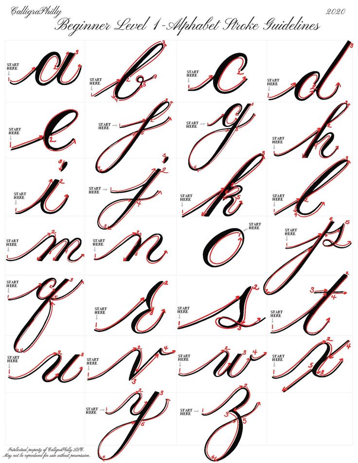 the upper and lowercase letters are drawn in red ink