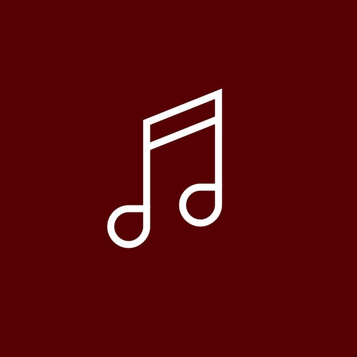 a musical note is shown in the middle of a dark red background with white lines