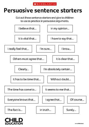 a poster with some words on it that say persuusive sentence starterers