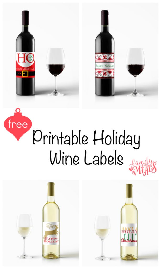 wine bottles and glasses with the words free printable holiday wine labels