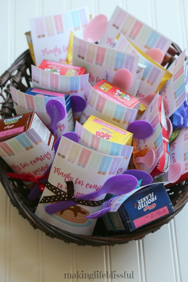 a basket filled with lots of candy on top of a table