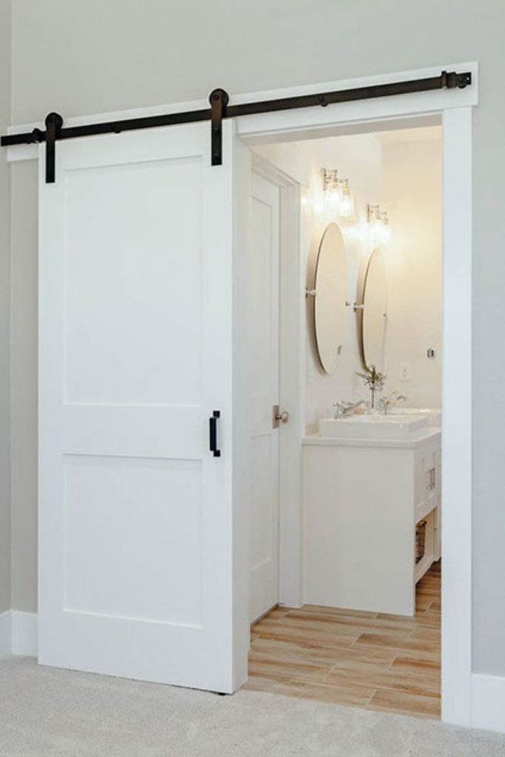 an open white door leading to a bathroom