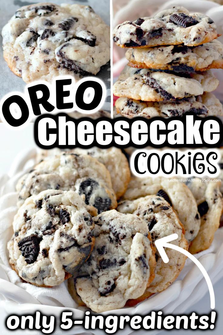 oreo cheesecake cookies on a white plate with the words, only 5 ingredients