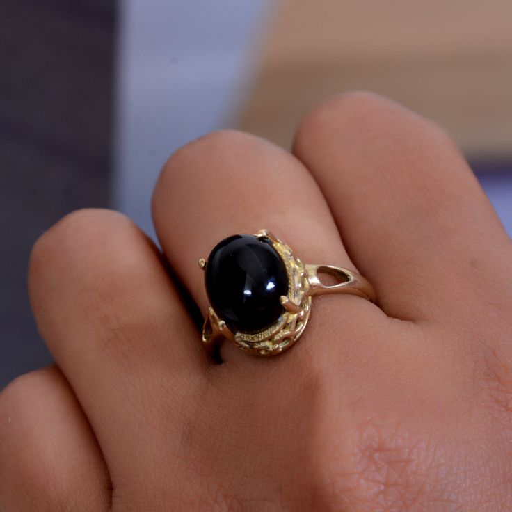 "Black Obsidian Ring, Protection ring, Brass gemstone Ring, Dainty ring, Handmade Ring, Statement ring, Minimalist Ring, Personalized Gift ♥ SIZE:- All Size Are Available, choose from variation. ♥ METAL:- Brass ♥ STONE:- Black Obsidian Black Obsidian Stone is a powerful cleanser of psychic smog created within your aura, and is a strong psychic protection stone. This stone has powerful metaphysical properties that will help to shield you against negativity. The energy of these stones may stimulat Boho Rings Gold, Ring Black Stone, Black Obsidian Ring, Obsidian Jewelry, Black Obsidian Stone, Obsidian Ring, Protection Ring, Black Stone Ring, Psychic Protection