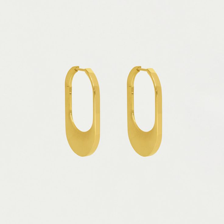 Want to look put-together with minimal effort? This hoop is for you. Taking cues from New York City with a fluid shape, just-right thickness and brushed finish, these hinge-closure earrings give any outfit a modern edge.
Material: DD Signature brushed 18kt gold and high polish edges over high-quality brass.
Length:  1.42" / 36mm
Note: In some hinged styles, the closure may loosen over time. To fix this, gently push the post upward with your thumb until it aligns tightly with the clasp, restoring Virtual Fashion, Gift Card Sale, Cuff Bangles, Chain Bracelet, Hinges, Chains Necklace, Clip On Earrings, Statement Earrings, Jewelry Shop