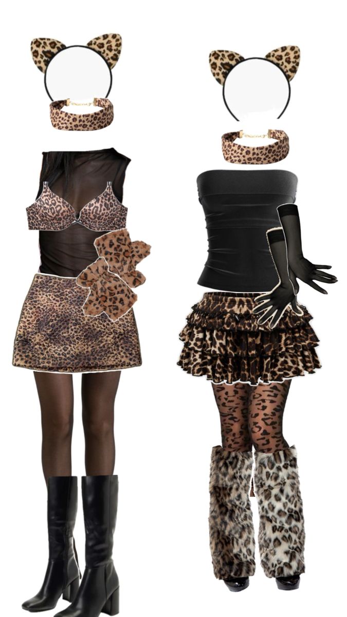 two women dressed up in animal print outfits