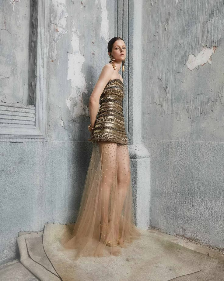 Krikor Jabotian | Chapters Krikor Jabotian, Lurex Fabric, Fashion Design Patterns, Fashion Illustration Dresses, Neckline Dress, Shades Of Gold, Causual Outfits, Gala Dresses, Fabric Beads