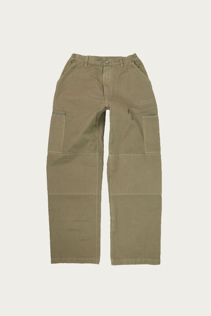 MM6 Maison Margiela - Double Knee Cargos - Olive Drab - Canoe Club Khaki Cotton Cargo Jeans With Pockets, Combat Style Cotton Cargo Pants With Multiple Pockets, Outdoor Cotton Cargo Jeans With Pockets, Outdoor Khaki Cotton Cargo Jeans, Cotton Combat Cargo Jeans With Straight Leg, Combat Style Cotton Cargo Jeans With Patch Pockets, Utility Khaki Cargo Jeans With Patch Pockets, Cotton Combat Cargo Pants With Hip Pockets, Outdoor Cotton Cargo Jeans With Hip Pockets