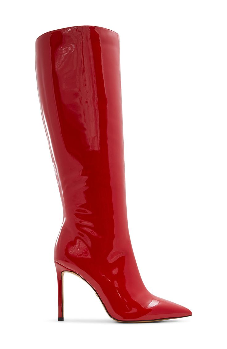 A pointy toe and stiletto heel balance a fierce boot fashioned in a knee-high silhouette for trendsetting appeal. 4" heel 14" shaft; 14 1/2" calf circumference Side zip closure with elastic gore inset Cushioned footbed Synthetic and textile upper and lining/rubber sole Imported Classic Knee-high Boots With Sculpted Heel For Party, Classic Knee-high Boots With Reinforced Heel For Party, Bold Pointed Toe Fitted Boots, Classic Party Knee-high Boots With Reinforced Heel, Red Knee-high Heeled Boots For Formal Occasions, Elegant Red Boots With 4-inch Heel, Elegant Red Knee-high Boots For Party, Red Pointed Toe Knee-high Boots For Formal Occasions, Elegant Red Knee-high Boots With Pointed Toe