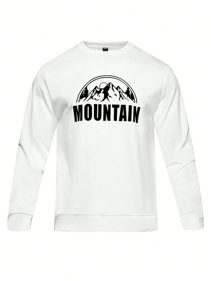 White  Collar Long Sleeve Fabric Animal,Graphic,Letter  Embellished Non-Stretch  Men Outdoor Apparel Animal Graphic, Fabric Animals, Outdoor Apparel, White Collar, Long Sleeve Sweatshirts, Fashion Online Shop, Letter Prints, All Fashion, Style Inspiration