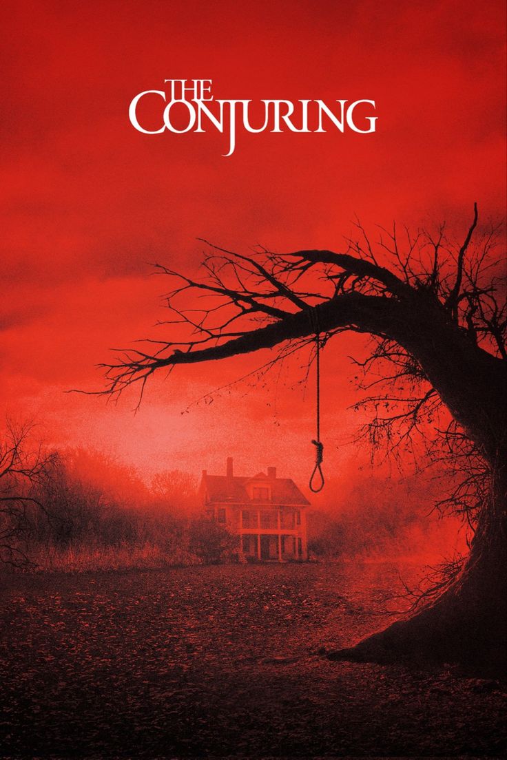 the conjuring movie poster with an old house in the background and a creepy tree