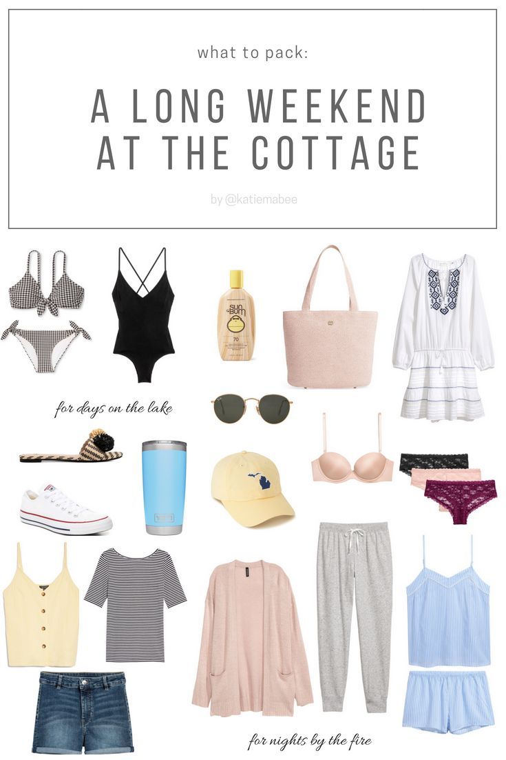 what to pack for a long weekend at the cottage, including clothes and bras