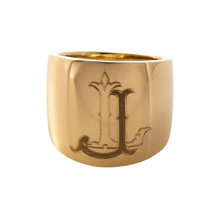 Our exclusive wide cigar band ring is crafted of 14K yellow gold with a polished finish. It includes custom Cypher monogram machine engraving personalization. Width: 18-7.5 mm Weight: 4.1-4.4 g Made in Italy *Please ensure the correct ring sizing before placing your order. These rings cannot be sized. Excluded from all discounts or promotions.