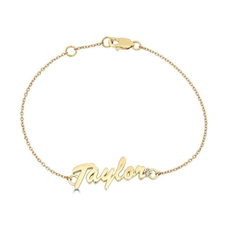 Finally, a nameplate bracelet without the markups. Create a dainty name bracelet with your name or a loved ones. Choose up to 12 letters! Choose the metal type you like best: 14K white gold, 14K yellow gold, or 14K rose gold. We'll add a .03 carat diamond at the end. Read more about the popularity of nameplate necklaces here. CUSTOMIZATION We can customize any piece of fine jewelry. Please submit a request here if you would like to make adjustments to this personalized name bracelet. Customizati Bracelet With Name, Nameplate Bracelet, Customised Bracelets, Wrist Stacks, Cursive Font, Nameplate Necklace, Customized Jewelry, Bar Bracelets, Name Bracelet