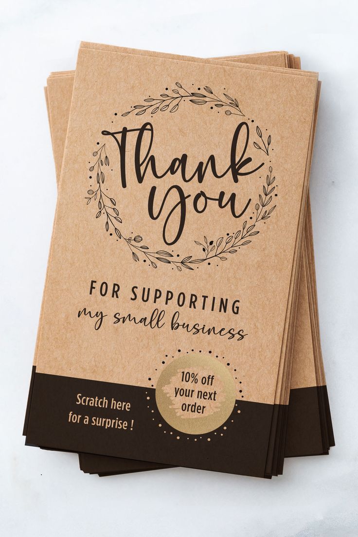 thank you for supporting my small business cards with brown envelopes, set of 10