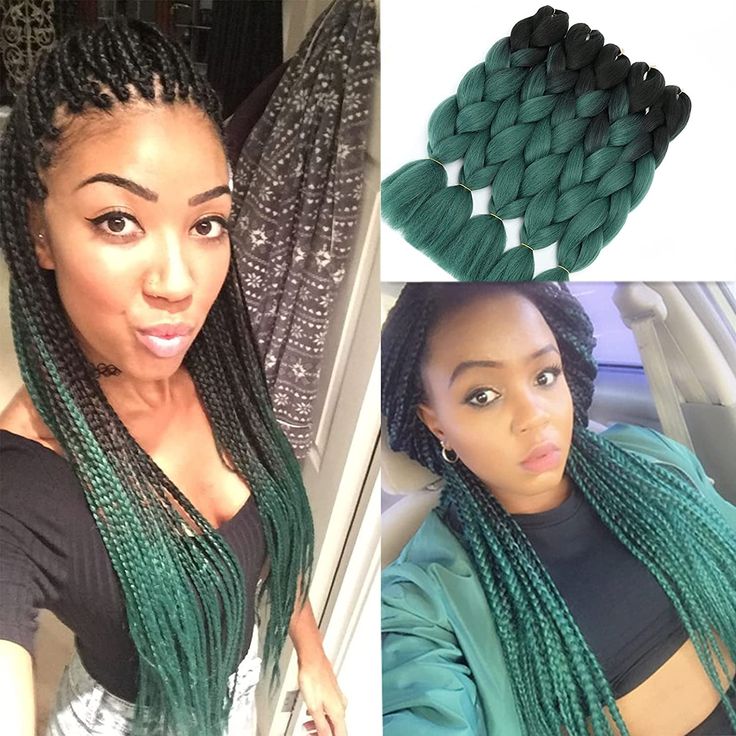 Green And Brown Box Braids, Olive Green Box Braids, Box Braids With Green In The Back, Braiding Box Braids, Neon Green Box Braids, Green Ombre Box Braids, Braids Green, Deep Twist Crochet Braids, Ombre Braiding Hair