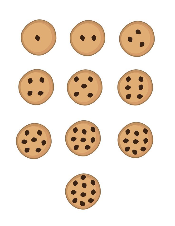 chocolate chip cookies arranged in rows on a white background