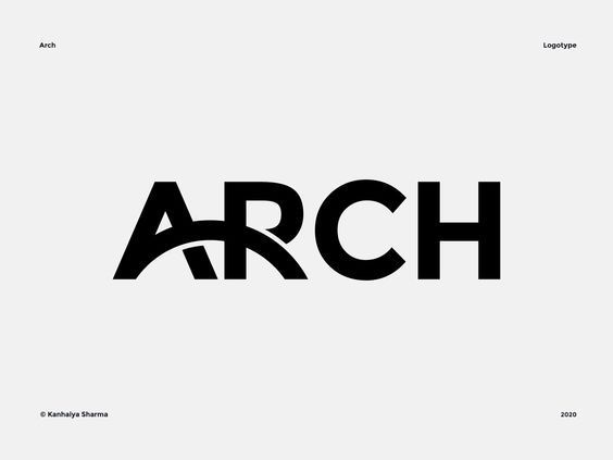 the word arch is shown in black and white