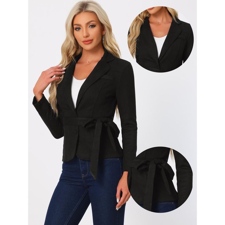 With a notched lapel collar, and button-down closure with a belt, the blazer is perfect for any fashion-forward, and better shows a decent lady look. Perfectly pair it with pants, jeans, blouses, knee-high boots, or high heels for many occasions. Horizontal lines and vertical lines highlight the sense of beauty of the coat, drawing a perfect show out of a woman. This faux-suede blazer will give you a modern layered look. Suitable for spring/fall/winter and many occasions, such as casual street l Coat Drawing, Suede Blazer, Chelsea Boots Women, Black Velvet Dress, Women's Jackets, Tweed Dress, Denim Midi Skirt, Belt Black, Business Outfits