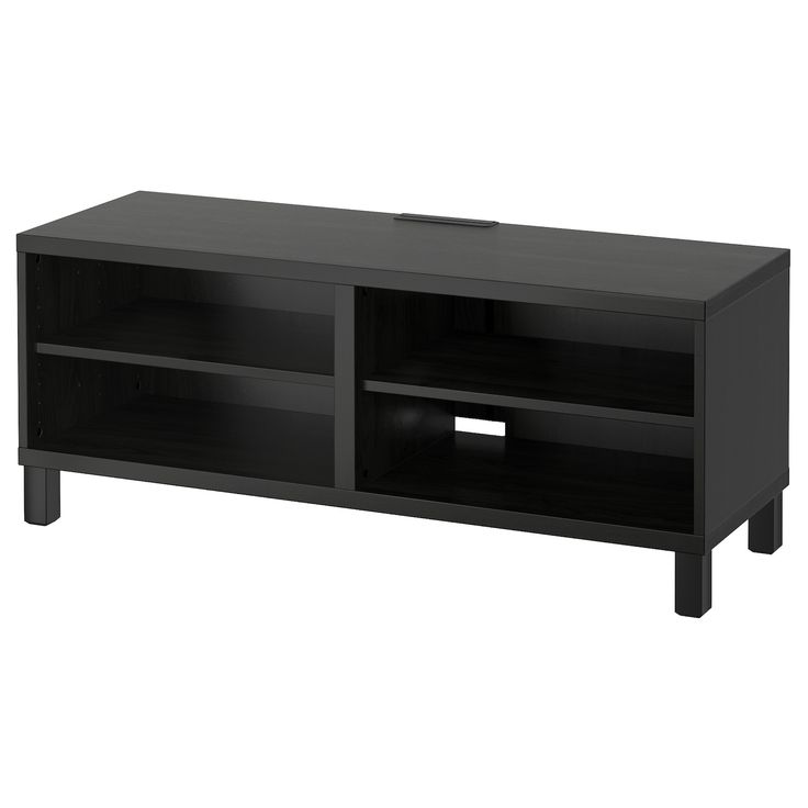 a black entertainment center with two shelves on each side