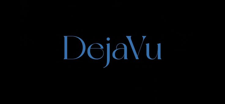 the word deja vu on a black background with blue letters in front of it