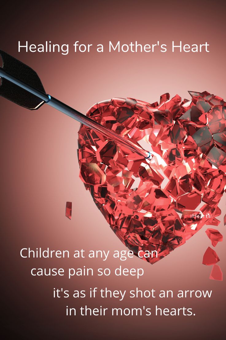 a heart shaped diamond with an arrow stuck in it's center and the caption reads, helping for a mother's heart children at any age can cause pain so deep