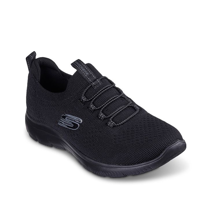 Skechers-Summits Bungee Slip-On Sneaker - Women's Upgrade your athleisure profile with the stylish Summits Bungee slip-on sneaker from Skechers. A bungee, stretch lace design lets you comfortably slip into the vegan sneaker, apart from its Stretch Fit engineered knit upper. A wide-width design adds to the comfortable fit, while a memory foam insole provides daylong cushioning. Black Athleisure Slip-on Sneakers With Cushioned Footbed, Athletic Fit Slip-on Sneakers For Jogging, Black Low-top Slip-on Sneakers With Arch Support, Black Slip-on Sneakers With Cushioned Footbed For Athleisure, Black Slip-on Sneakers For Sports, Black Slip-on Sneakers For Athleisure, Black Slip-on Sneakers With Arch Support, Black Casual Slip-on Sneakers With Arch Support, Casual Black Slip-on Sneakers With Arch Support