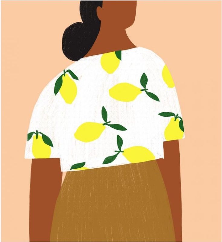 a painting of a woman with lemons on her shirt