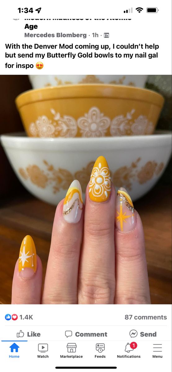 Pyrex Nail Art, Pyrex Inspired Nails, Pie Nails Art, Pyrex Nails, Pie Nails, Nail Inspired, Retro Nails, Nail Inspiration, Creative Nails