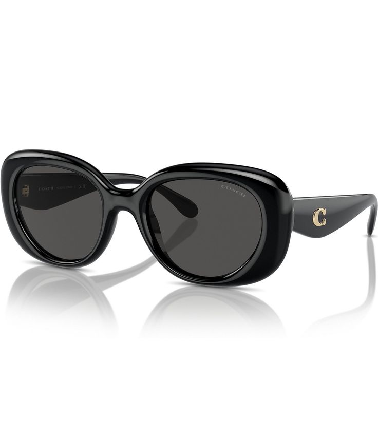 From COACH&#x2C; these women's sunglasses feature: Plastic/Acetate frameOval shapeSolid flash lensRx ableNon-polarizedApprox. 53mm lens-21mm bridge-140mm templeImported. Coach Sunglasses Women, Black Round Sunglasses, Big Sunglasses, Designer Shades, Coach Sunglasses, Closet Organizer, Chanel Sunglasses, Oval Sunglasses, Eyewear Womens