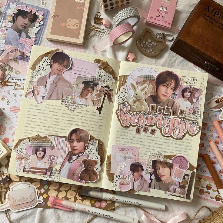 Made by @ggomgyu on Instagram Kpop Journal Ideas Seventeen, Journal Ideas Aesthetic Kpop, New Years Journaling, Kpop Scrapbook Ideas, Happy Beomgyu, Karina Core, Beomgyu Birthday, Kpop Journal Ideas, Kpop Scrapbook