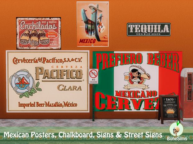 mexican posters, chalkboard, signs and street signs