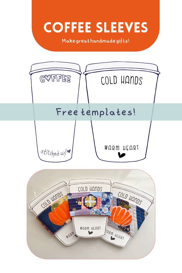 coffee sleeves with the words cold hands and free templates on them for each cup