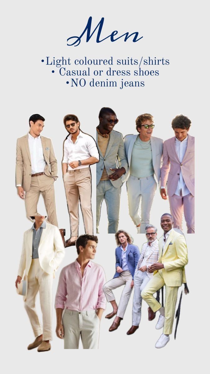 men's light colored suits / shirts - casual or dress shoes no denim jeans