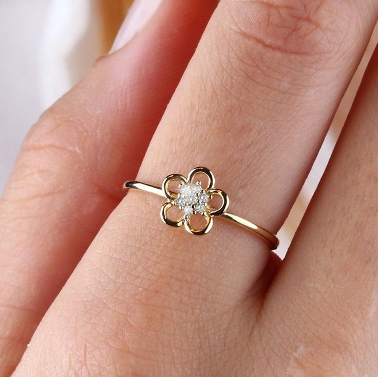 14K Gold Flower Ring, Diamond Daisy Ring, Sunflower Band, Stackable Gold Ring, Dainty Flower Ring, Tiny Gold FlowerJewelry, Gift For Her Rose Gold Flower Ring For Promise, Rose Gold Flower Ring Fine Jewelry For Gift, Rose Gold Flower Promise Ring, Rose Gold Flower Ring For Gift, Flower Shaped Birthstone Promise Ring, Delicate Flower Shaped Promise Ring, Delicate Flower-shaped Rings As Gifts, Rose Gold Flower-shaped Diamond Ring, Fine Jewelry Flower Ring With Birth Flower For Gift