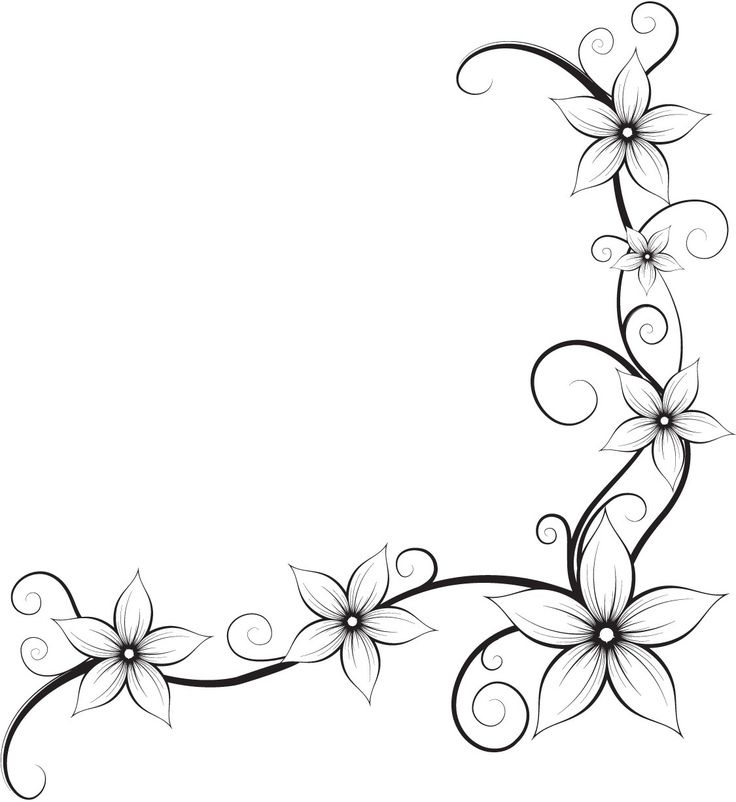 a black and white drawing of flowers with swirls on the stems, in front of an empty space for text