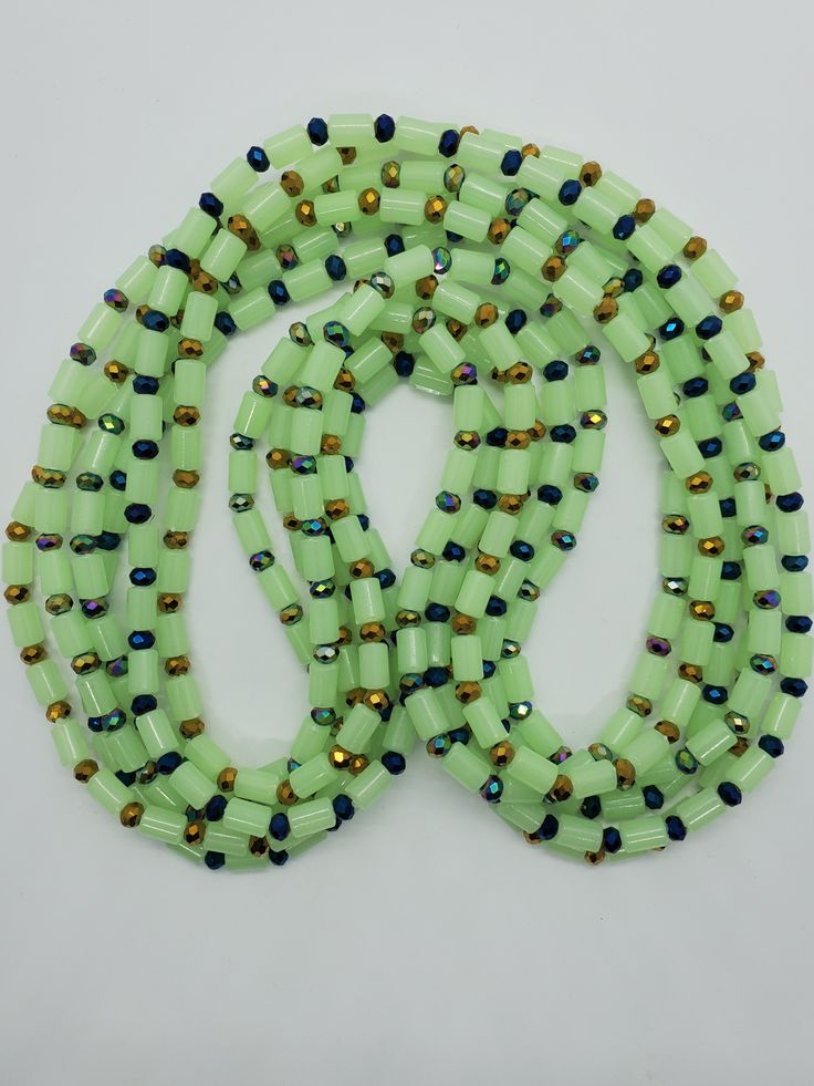 These are fun beads to wear with your bikinis, crop tops, over your high waisted jeans, shirt or leggings. Our Glow-in-the-dark beads are fun to wear for a fun time out at night. These are elastic, about 15 inches in diameter (30 inches around non-stretch) can stretch up to 2 inches longer than their length. Trendy Green Beads For The Beach, Trendy Green Beads For Beach, Trendy Green Summer Beads, Green Colorful Waist Beads For Beach, Green Waist Beads For The Beach, Trendy Green Spacer Beads, Green Waist Beads For Beach, Green Tiny Beads For Party, Large Green Beads For Summer