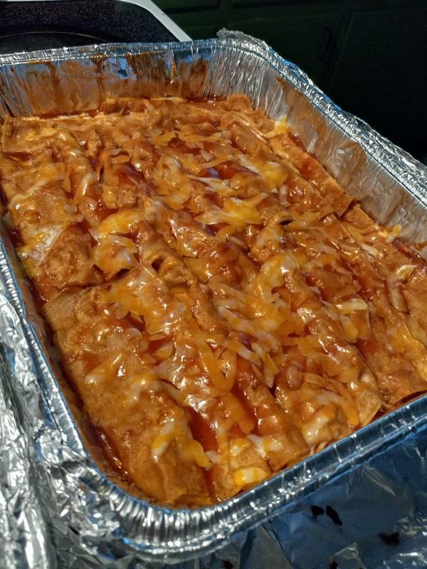 a casserole dish is covered in caramel sauce