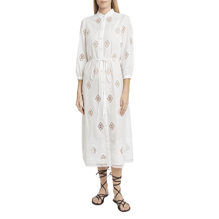 Erdem shirtdress featuring a self-tie belted waist and side slits hem Band collar; button front 3/4 blouson sleeves; button cuffs Yoked back; box pleat Shift silhouette Hem falls below the knee Cotton/polyester Dry clean, professional cleaning recommended Made in Bulgaria Cocktail Jacket, Evening Flats, Band Collar, Professional Cleaning, Shirtdress, Platform Pumps, Lingerie Sleepwear, Designer Collection, Coat Dress