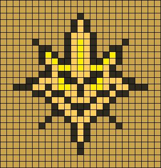 a cross stitch pattern with yellow and black squares in the shape of a flower on a brown background