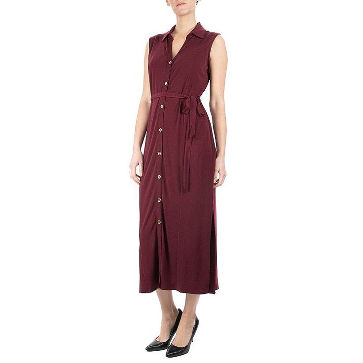 For an effortless, yet put-together look, reach for this women's Nina Leonard maxi shirtdress. For an effortless, yet put-together look, reach for this women's Nina Leonard maxi shirtdress. Watch the product video here. V-neck Sleeveless Side slits for room to move Side-tie sash Jersey construction UnlinedFIT & SIZING 53-in. approximate length from shoulder to hem Shirtdress design Maxi length Button front closureFABRIC & CARE Polyester, spandex Machine wash - Delicate Imported Size: X L Midi Button Down Dress, Daytime Dresses, Midi Shirt Dress, Shirtdress, Midi Length, Sundress, Polyester Spandex, Light Pink, Wrap Dress