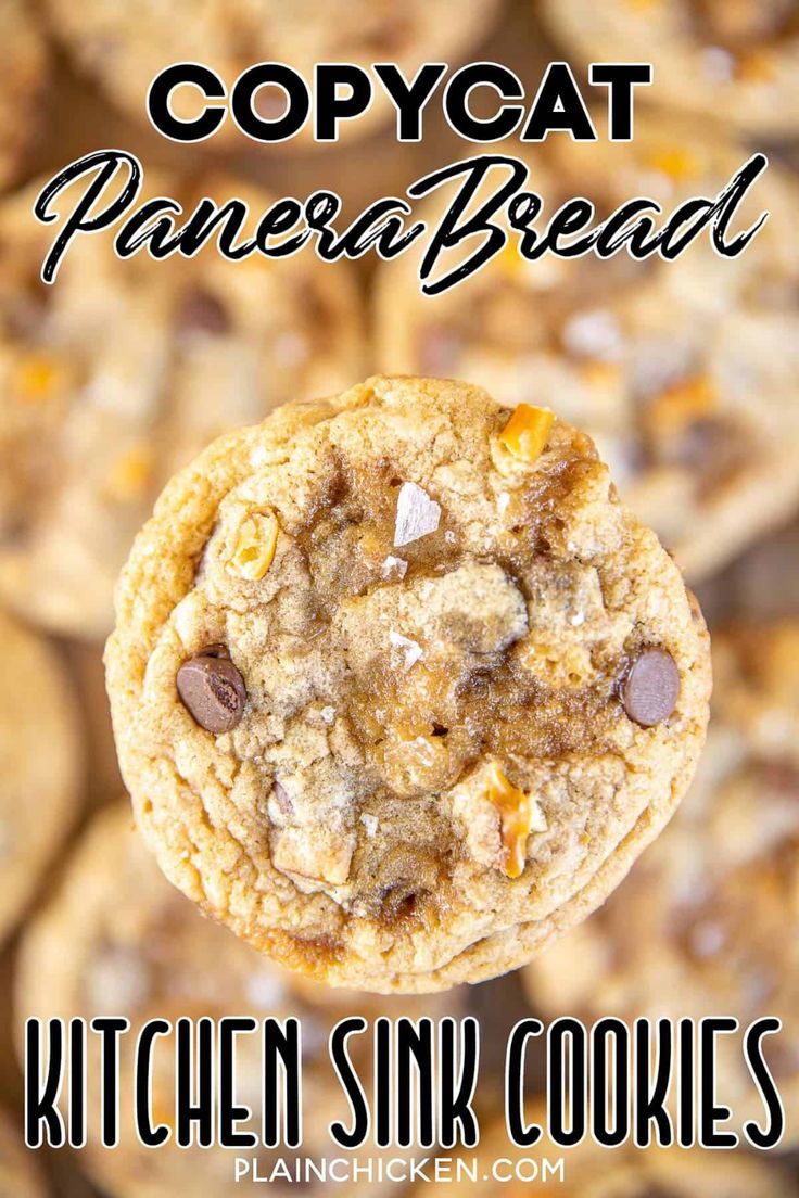 a close up of a cookie with the words copycat panera bread